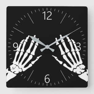 Skeleton hand bones square wall clock