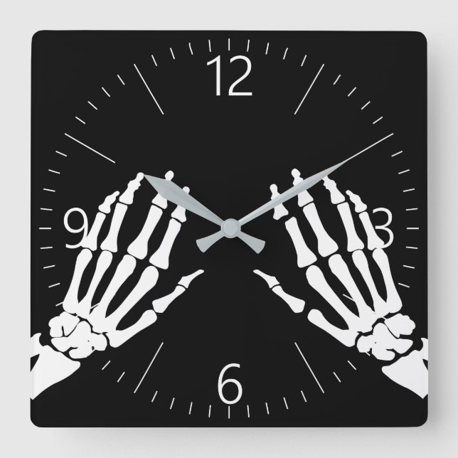 Skeleton hand bones square wall clock (Front)