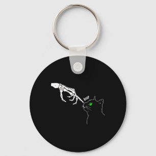 Skeleton Hand Boop On A Cat's Nose Funny Halloween Keychain