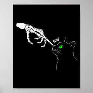 Skeleton Hand Boop On A Cat's Nose Funny Halloween Poster