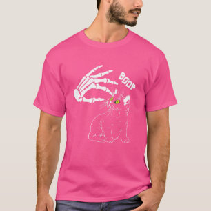 Skeleton Hand Boop On A Cat's Nose  Halloween Cat T-Shirt