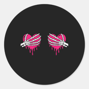 Skeleton Hand Breast Love Heart Halloween Women Co Classic Round Sticker