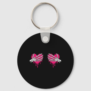 Skeleton Hand Breast Love Heart Halloween Women Co Keychain