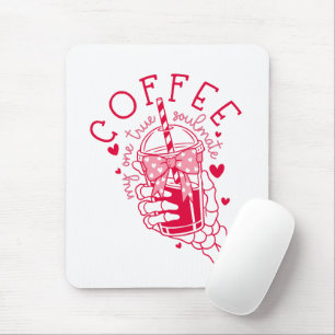 Skeleton Hand Coffee Red Hearts Gothic Mouse Pad