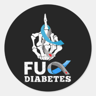 Skeleton Hand Fck Diabetes Blue Ribbon Awareness M Classic Round Sticker