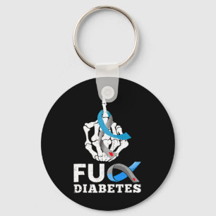 Skeleton Hand Fck Diabetes Blue Ribbon Awareness M Keychain