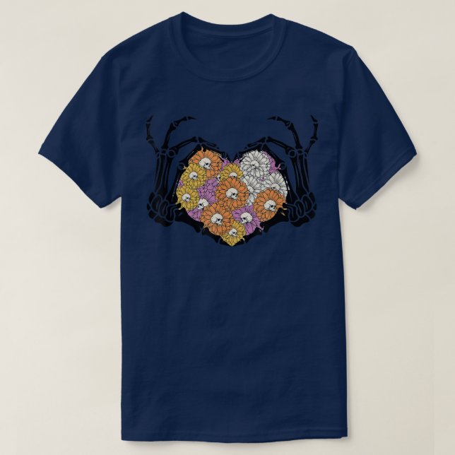 Skeleton Hand Floral Heart Sign Bones tee Funny Ha (Design Front)