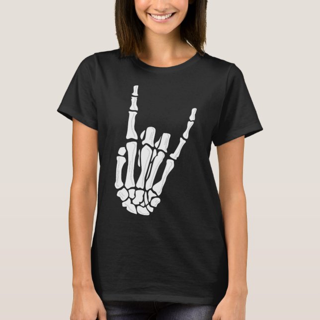 Skeleton Hand Gesture - Rock Skeleton Hand - Hallo T-Shirt (Front)