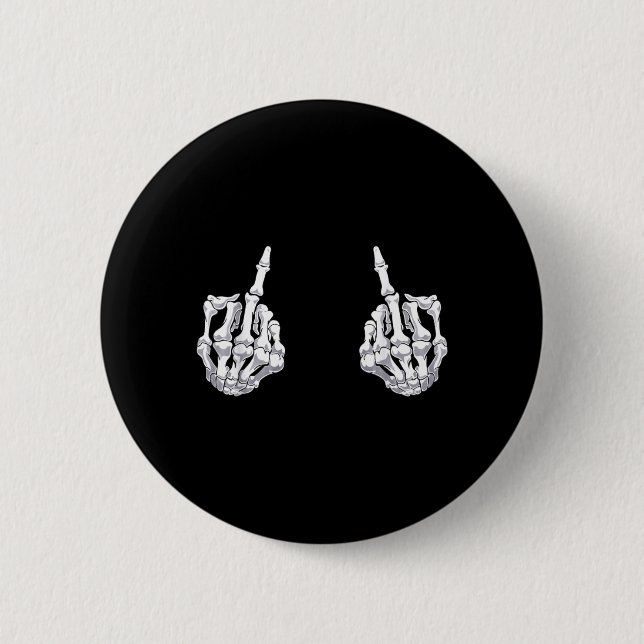 Skeleton Hand Halloween Bones Middle Finger Skull 2 Inch Round Button (Front)