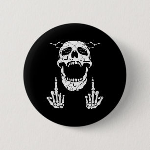 Skeleton Hand Halloween Bones Middle Finger Skull 2 Inch Round Button