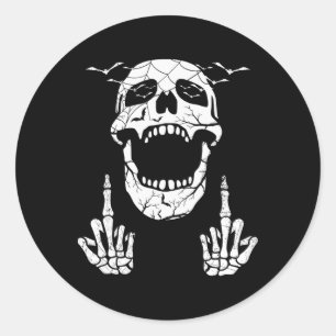 Skeleton Hand Halloween Bones Middle Finger Skull Classic Round Sticker
