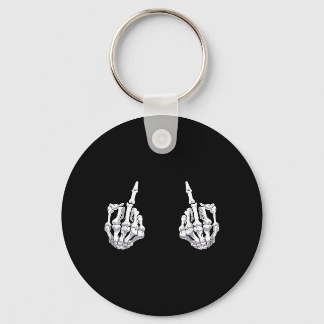 Skeleton Hand Halloween Bones Middle Finger Skull Keychain (Front)