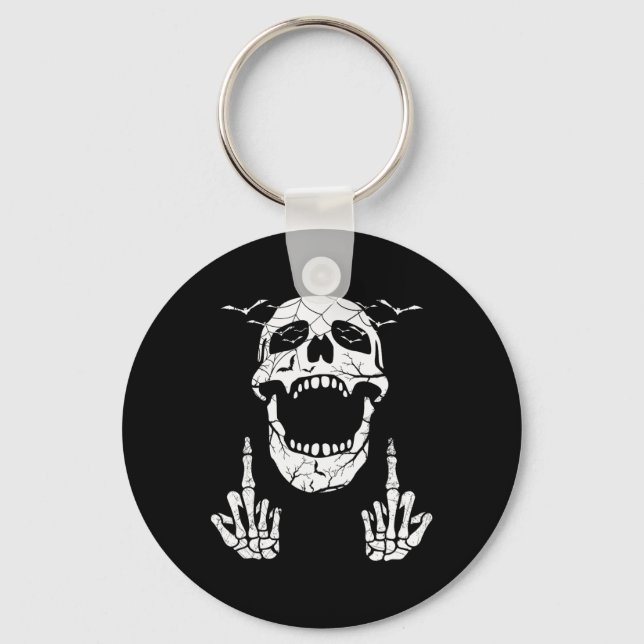Skeleton Hand Halloween Bones Middle Finger Skull  Keychain (Front)
