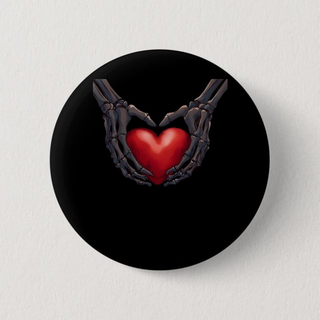 Skeleton Hand Heart 2 Inch Round Button (Front)