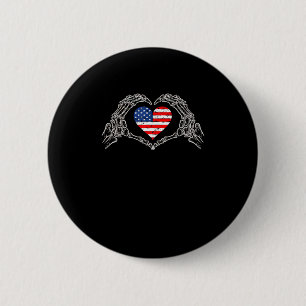 Skeleton Hand Heart 4th Of American Flag Patriotic 2 Inch Round Button