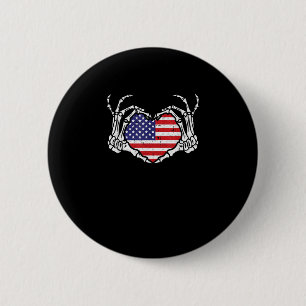 Skeleton Hand Heart 4th Of American Flag Patriotic 2 Inch Round Button