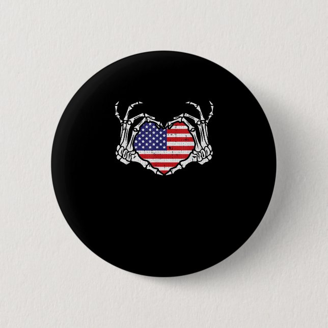 Skeleton Hand Heart 4th Of American Flag Patriotic 2 Inch Round Button (Front)