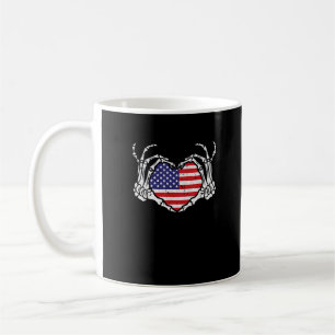 Skeleton Hand Heart 4th Of American Flag Patriotic Coffee Mug