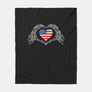 Skeleton Hand Heart 4th Of American Flag Patriotic Fleece Blanket