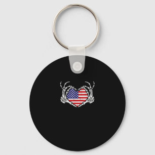 Skeleton Hand Heart 4th Of American Flag Patriotic Keychain
