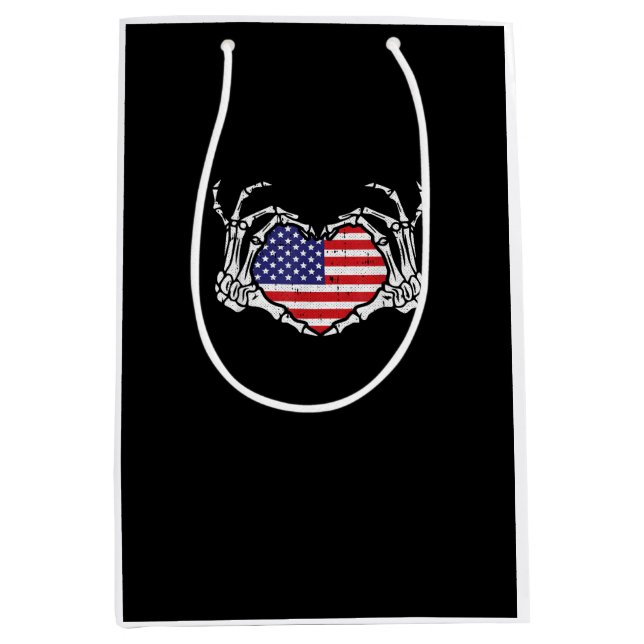 Skeleton Hand Heart 4th Of American Flag Patriotic Medium Gift Bag (Front)