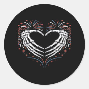 Skeleton Hand Heart 4th Of Usa Patriotic American Classic Round Sticker