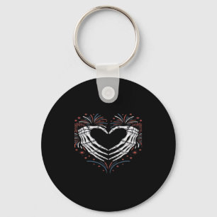 Skeleton Hand Heart 4th Of Usa Patriotic American Keychain