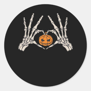 Skeleton Hand Heart And Pumpkin Funny Skull Hallow Classic Round Sticker
