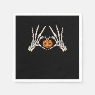 Skeleton Hand Heart And Pumpkin Funny Skull Hallow Napkin