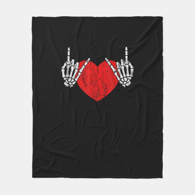 Skeleton Hand Heart And Roll, Valentines Halloween Fleece Blanket (Front)