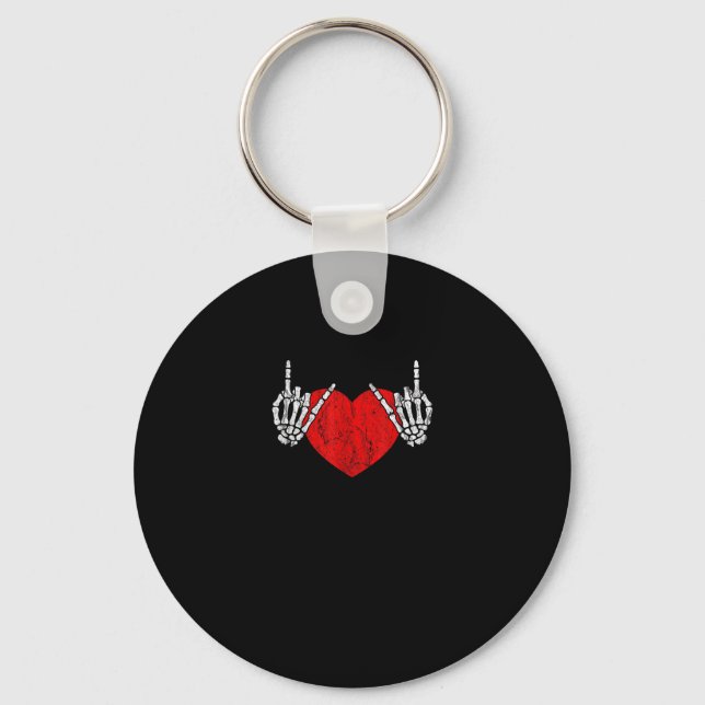Skeleton Hand Heart And Roll, Valentines Halloween Keychain (Front)