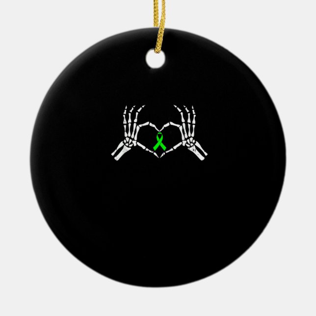 Skeleton Hand Heart Awareness Ribbon Ceramic Ornament (Front)