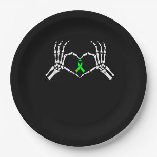 Skeleton Hand Heart Awareness Ribbon Paper Plate