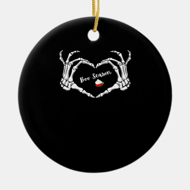 Skeleton Hand Heart Boo Season Classic Ceramic Ornament (Front)