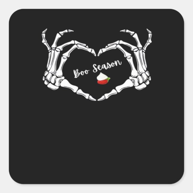 Skeleton Hand Heart Boo Season Classic Square Sticker (Front)