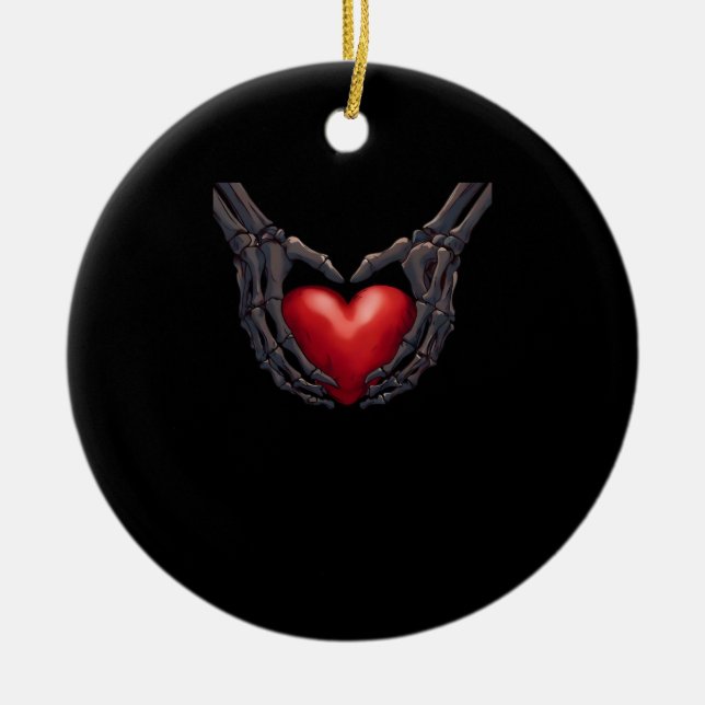 Skeleton Hand Heart Ceramic Ornament (Front)
