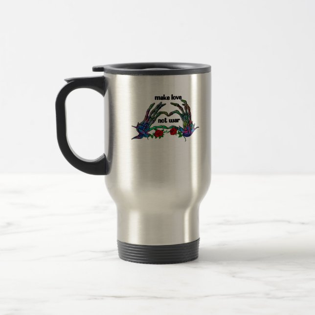 Skeleton Hand Heart Design Travel Mug (Left)