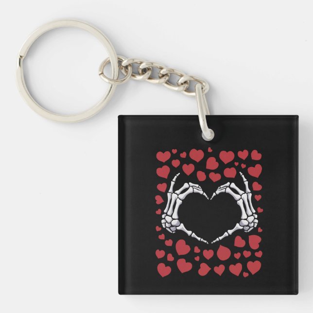 Skeleton Hand Heart Funny Bones Valentine's Day Keychain (Front)