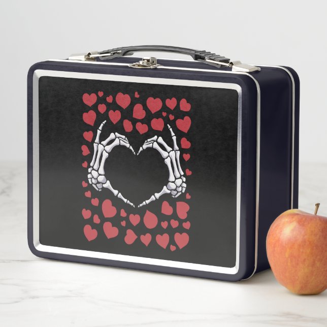 Skeleton Hand Heart Funny Bones Valentine's Day Metal Lunch Box (In Situ)