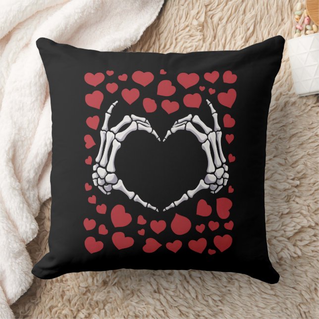 Skeleton Hand Heart Funny Bones Valentine's Day Throw Pillow (Blanket)