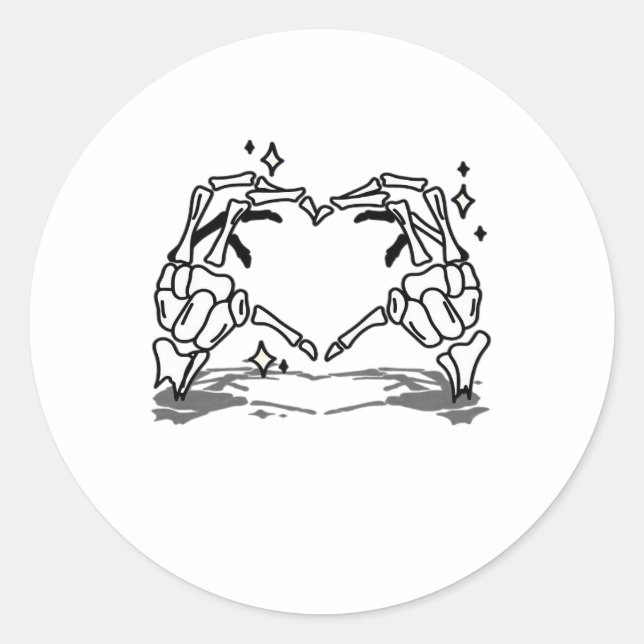 Skeleton Hand Heart Funny Design Classic Round Sticker (Front)