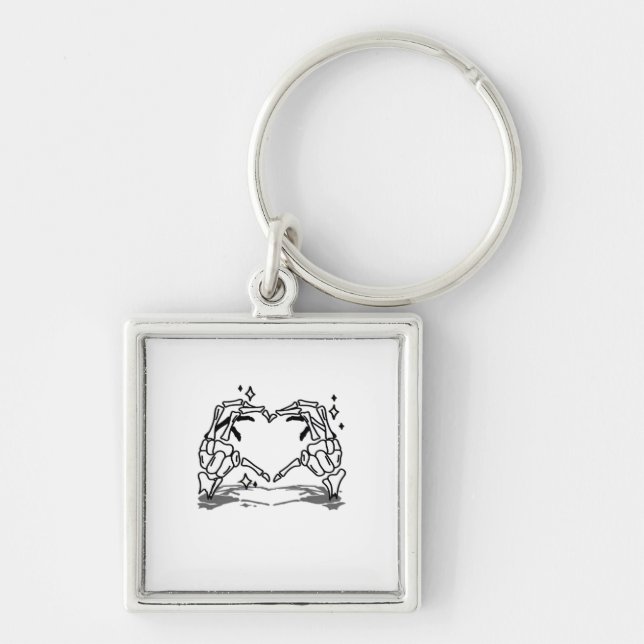 Skeleton Hand Heart Funny Design Keychain (Front)