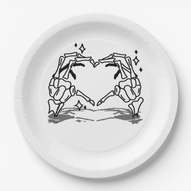 Skeleton Hand Heart Funny Design Paper Plate (Front)