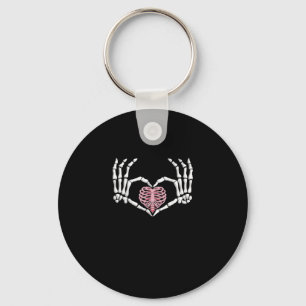 Skeleton Hand Heart Funny Halloween Women Men Keychain