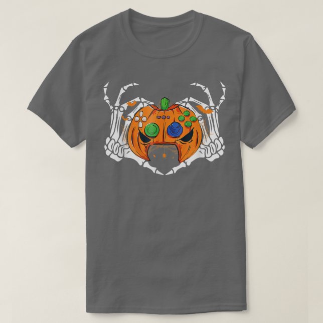 Skeleton Hand Heart Gamer Controller Funny Hallowe T-Shirt (Design Front)
