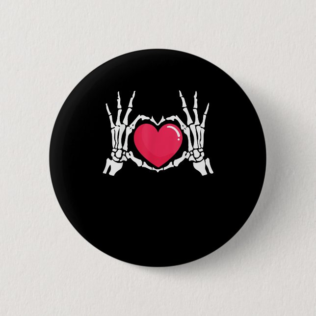 Skeleton Hand Heart Halloween 2 Inch Round Button (Front)