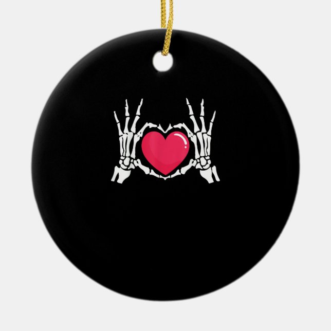 Skeleton Hand Heart Halloween Ceramic Ornament (Front)