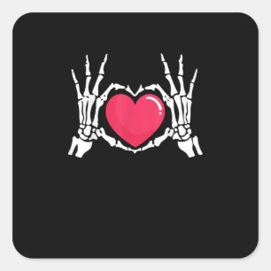Skeleton Hand Heart Halloween Square Sticker