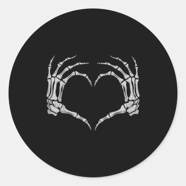 Skeleton Hand Heart Halloween Valentines Matching  Classic Round Sticker (Front)