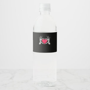 Skeleton Hand Heart Halloween Water Bottle Label